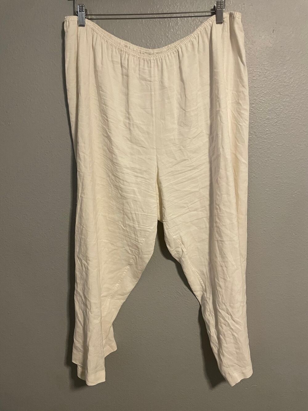 Citron Santa Monica Pants Womens 2X White Silk Linen Harem Pull On Lagenlook